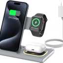 3 in 1 Foldable Charging Station for Apple Products,Fast Wireless Charger Travel Dock Adapter&Light for iPhone 16/15/14/13/12/11/X/XS,for iWatch 10/9/8/7/Ultra2/Ultra,for AirPods 4/3/2/Pro/2(Gray)