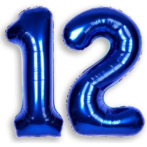 40Inch Navy Blue Number 12 Balloon Large Helium Royal Blue Number Balloons 0-9 Giant Digital 12th Foil Mylar Big Party Balloon for Boy Birthday Party Anniversary Graduation Decorations
