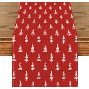 Artoid Mode Red Xmas Tree Christmas Table Runner, Seasonal Winter Kitchen Dining Table Decoration for Home Party Decor 13x72 Inch