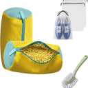 Shoe Washing Machine Bag Set, 2 Reusable Mesh Laundry Bags with Cleaning Brush, Sneaker Shoe Cleaning Bag for Washer and Dryer, 360 Deep Cleaning Shoe Protector with Hidden Zipper