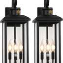 24" Dusk to Dawn Outdoor Wall Light Fixture 2 Pack-Black Extra Large Modern Porch Lantern 3-Light, Waterproof Exterior Lighting Sconce Wall Mount, Outside Lamp for Entryway Garage Coach E12 Base