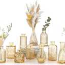 UPBUD Amber Glass Bud Vases Set of 12, Gold Mini Flower Vase for Centerpieces, Small Vases in Bulk for Wedding Decorations, Vintage Vase for Table, Recepetion, Home Décor