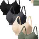HBselect Wireless Bras for Women Comfortable Cami Bras Women's Bralettes No Underwire Adjustable Seamless Bra 4 Pcs Sports Bra L E, Size L