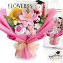 Giegxin Graduation Crochet Flowers Bouquet Set 2026 Grad Cap Plush Bear Hand Knitted Rose Tulip Daisy Sunflower Bouquet Greeting Card Gift Bag for Wedding Birthday Party Favors(Pink)