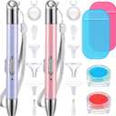Chuangdi 2 Pcs Diamond Painting Art Drill Pen with Light Diamond Painting Accessories and Tools 12 Pen Heads 2 Anti-Slip Mats 2 Wax Organizer Cases for DIY Craft Supplies (Purple, Pink)