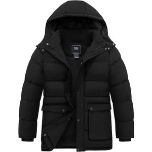 ZSHOW Men's Warm Winter Jacket Waterproof Puffer Coat Windproof Quilted Parka with Detachable Hood (Black), XXL