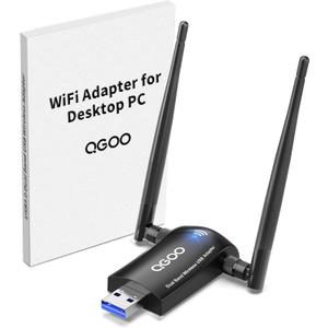 WiFi Adapter for Desktop PC, QGOO Wireless AC1300Mbps USB 3.0 Network Dongle with 5dBi High Gain Dual Antennas, 2.4GHz/5GHz Dual Band for Laptop Computer Compatible Windows11/10/8/7 (Black)