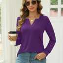 LUYAA Women's Tunic Tops Long Sleeve V Neck T-Shirts Blouses Dressy Casual Loose Fit Fall Shirt (Purple L) (Purple, L)