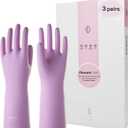 LANON 3 Pairs wahoo Skin-Friendly Cleaning Gloves, Dishwashing Kitchen Gloves with Cotton Flocked Liner, Reusable, Non-Slip, Mauve Mist, Large