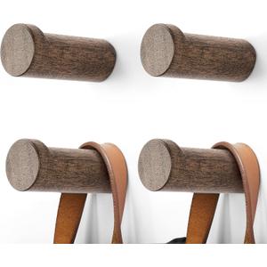 Wooden Coat Hook Wall Mounted (6 Packs) Hat Hooks, Single Coat Hat Rack Wall Mount, Wood Coat Hanger for Hanging Hat, Towel, Bag, Rope (Dark Grey, 3" Set 4)