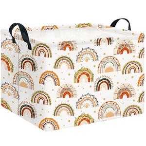CLOCOR Rectangular Storage Basket Empty,Gift Basket for Kids,Waterproof Toy Bin with Handles,Room Decor(Boho Rainbow)