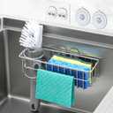 3-In-1 Sponge Holder for Kitchen Sink with Suction Cups & Adhesive Hook , In-sink Sponge Holder, Wall Hanging Sink Caddy Organizer Rack - Sponge, Dish Cloth, Brush, Scrubber - 304 Stainless Steel (Silver)