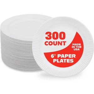 Hygloss Products Paper Plates - Uncoated White Plate - Use for Foodware, Events, Activities, Crafts Projects and More - Environmentally Friendly - Recyclable and Disposable - 6-Inches - 300 Pack