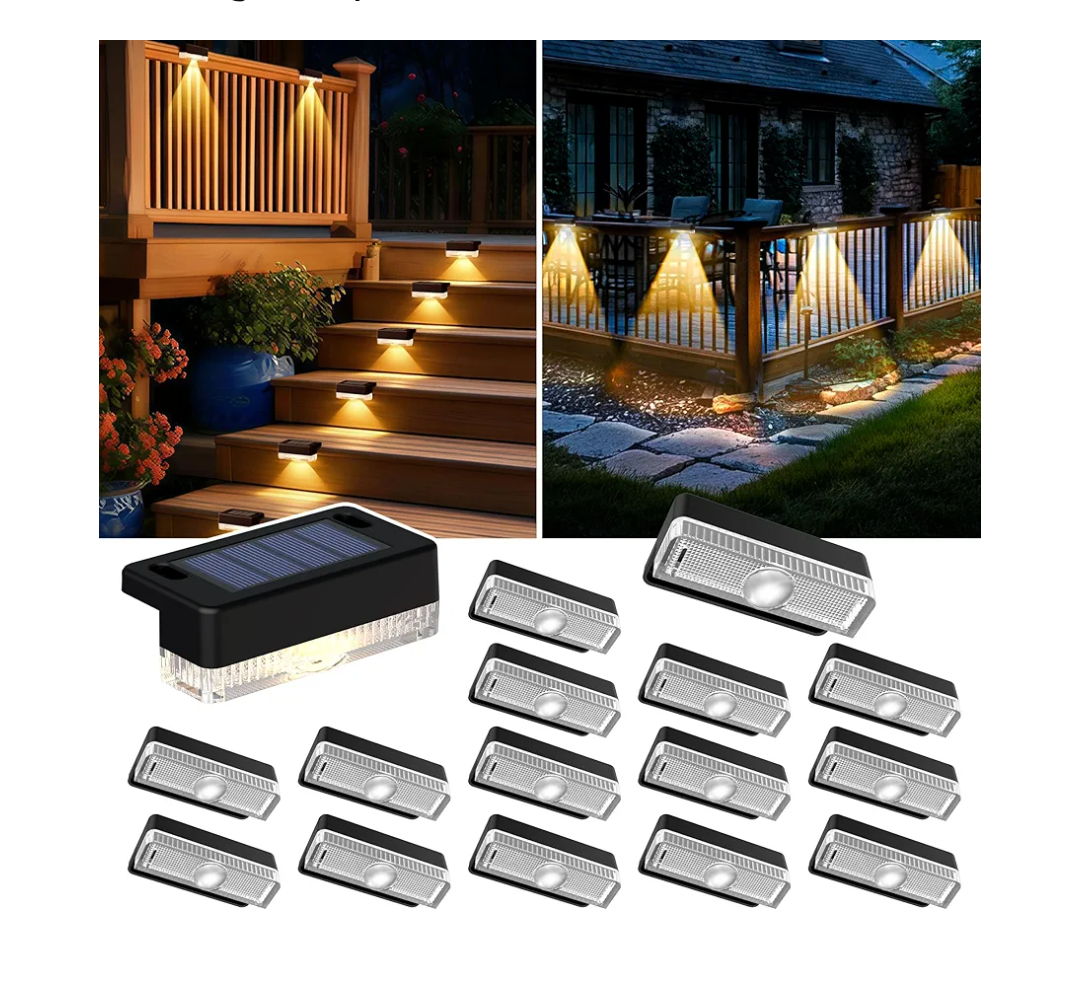 Solar Deck Lights Outdoor 16 Packs, Solar Powered LED Step Lights Waterproof Outdoor for Deck, Stairs, Step, Fence, Wall, Patio, Yard, Pool and Pathway
