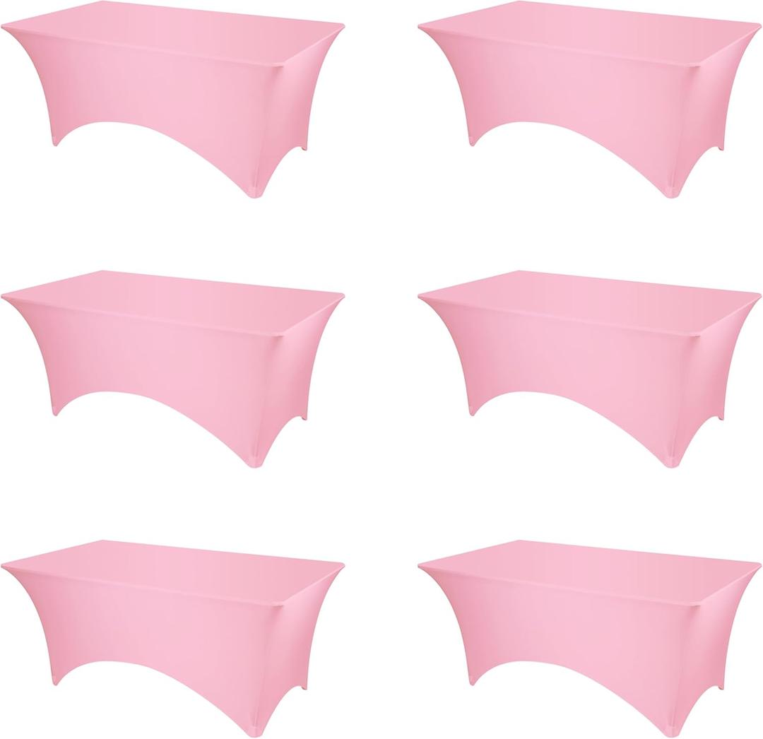 BRILLMAX 6 Pack Pink Fitted Spandex Table Covers - 6ft Stretch Tablecloths for 6 Foot Rectangle Cloths Rectangular Bulk Linen Fabric Elastic for Wedding Reception Banquet Birthday Party