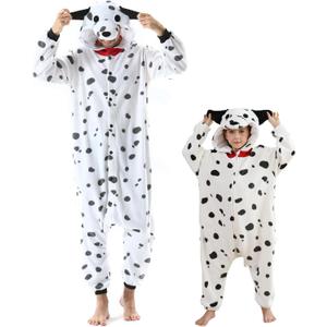 DELEY Unisex One Piece Animal Adult Dalmatian Onesie, Animal Pajamas Halloween Cosplay Costume for Women and Mens (6-7 Years, White Black)