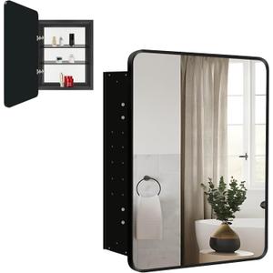 Recessed Medicine Cabinet with Mirror, 20x28'' Farmhouse Black Metal Framed Bathroom Medicine Cabinet Mirror, Single Door Storage Cabinet Vanity Mirrors(Without Back Door Storage Shelf)