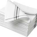 100% Polyester Napkin 18"x22", Dual-Stripe Border  Durable Decorative Napkins for Restaurants & Events, Black, Set of 12