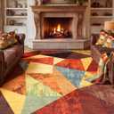 YIHOUSE Brown Area Rug 8x10,Geometric Burnt Orange Area Rug Non Slip,Farmhouse Rugs Washable,Vintage Burgundy Carpets for Bedroom, Boho Rug for Kitchen,Dining Room