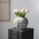 Rustic Farmhouse Round Flower Vase,7.9 in Wide Mouth Brown White Vintage Handmade Ceramic Terracotta Stoneware Pottery Clay Vase,Wabi Sabi Home Living Room Table Decor,Gift for Women Girls