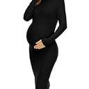 Yeshape Maternity Dresses for Women Winter Long Sleeve Maternity Bodycon Dress for Baby Shower Maternity Photoshoot, XL, Black