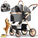 Pet Stroller for Medium & Small Dogs - Foldable, Lightweight Dog Carrier with Storage Basket (Gray)