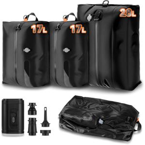Vacuum Travel Bags with Rechargeable Pump, 3 Pack Space Saver Compression Bags for Luggage, Reusable Clothing Storage Bags for Travel, Carry On & Closet (28L + 2 x 17L)