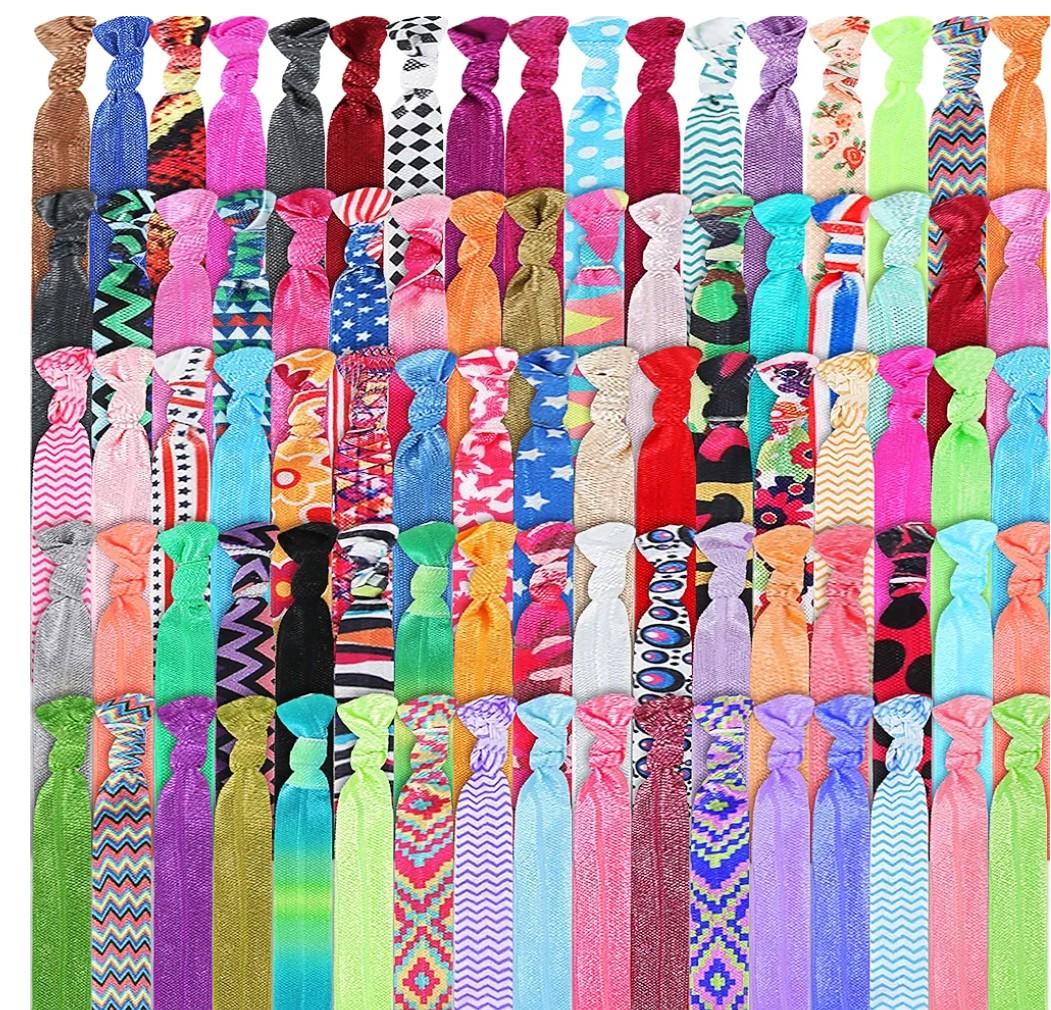 34 Pieces Elastics Hair Ties Ribbon Bulk No Crease Ponytail Holders Knotted Fold over Hair Bands for Women Girls
