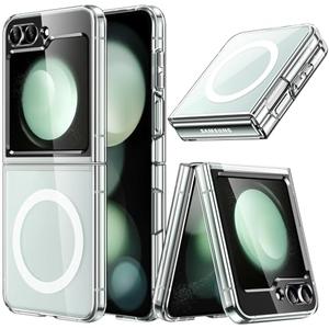 JETech Magnetic Case for Samsung Galaxy Z Flip 5 Compatible with MagSafe Accessories, Transparent Hard PC Protective Phone Cover, Anti-Scratch (Clear)