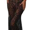 Women 2Pcs Lingerie Set Lace See-Through Sleeveless Camisoles High Waist Long Skirts with Chain Sleepwear Medium