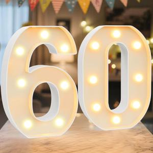 LED Marquee Light Up Numbers Sign - Lighted Birthday Numbers Sign for 60th Birthday Party Decoration, Bar Wall, Home, Table Room, Wedding and Christmas Decorations, Number 60