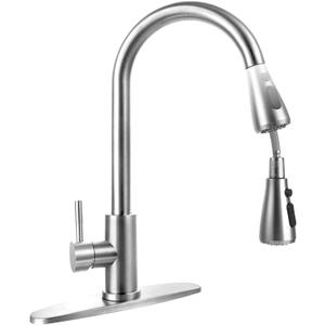 Stainless Steel 304 Kitchen Sink Faucet with Pull Down Spray Outdoor Kitchens Faucets Out Extension Utility Farmhouse for Sinks 1 Hole,Single Handle Rent Apartment Dorm