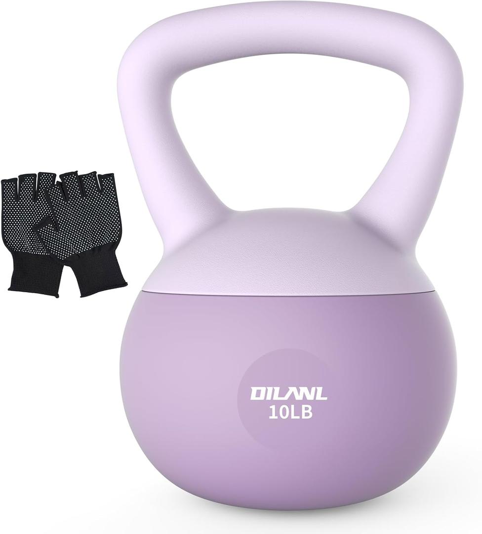 Soft Kettlebell, Safe Strength Training Kettle bell, Cushioned Impact-Resistant Base and Anti-Slip Grip Weight, Kettlebells Set for Home Workouts and Men/Women/Beginners,With Non-slip Gloves (10 LB, Purple)