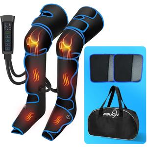 Leg Massager with Heat and Compression, Air Compression Massager for Circulation and Pain Relief, 6 Modes, 3 Intensities, 2 Extenders