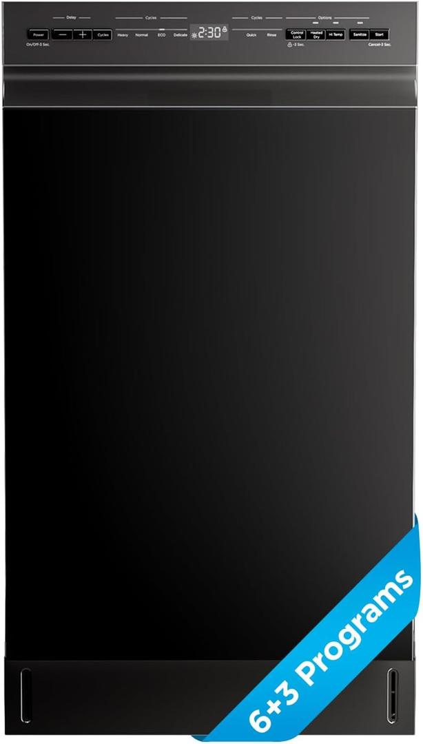 Midea 18 Inch Built-in Dishwasher, Slim Space-Saving Design with Stainless Steel Tub, 8 Place Settings & 6 Wash Cycles, Energy Star Certified Dishwasher with Heated Dry & High-Temp Wash, Black