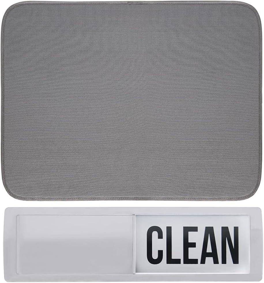 Gorilla Grip Microfiber Dish Drying Mat and Dishwasher Magnet, Drying Mat is Quick Dry Thick Mesh, Dishwasher Magnet is Heavy Duty and Magnetic, Both in Gray Color, 2 Item Bundle