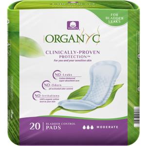 Organyc - 100% Organic Cotton Inside and Out Incontinence Pads for Bladder Leaks - Certified Odor Control, FSA/HSA Eligible, Moderate Flow, Regular Absorbency, 20 Count
