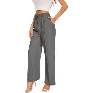 FUNYYZO Wide Leg Pants Women's High Elastic Waisted in The Back Business Work Trousers Long Straight Suit Pants Gray L Short