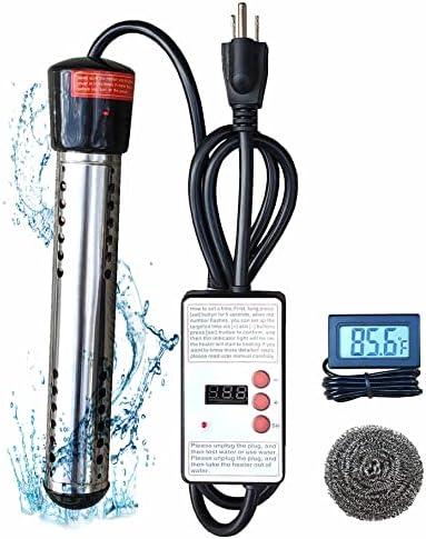 1500W Electric Immersion Water Heater for Bucket, Bathtub Heater with Timed Automatic Power Off, Small Portable Heaters with 304 Stainless-Steel Guard, Heats 5 Gallons Water in Rapid (Built-in Timer)