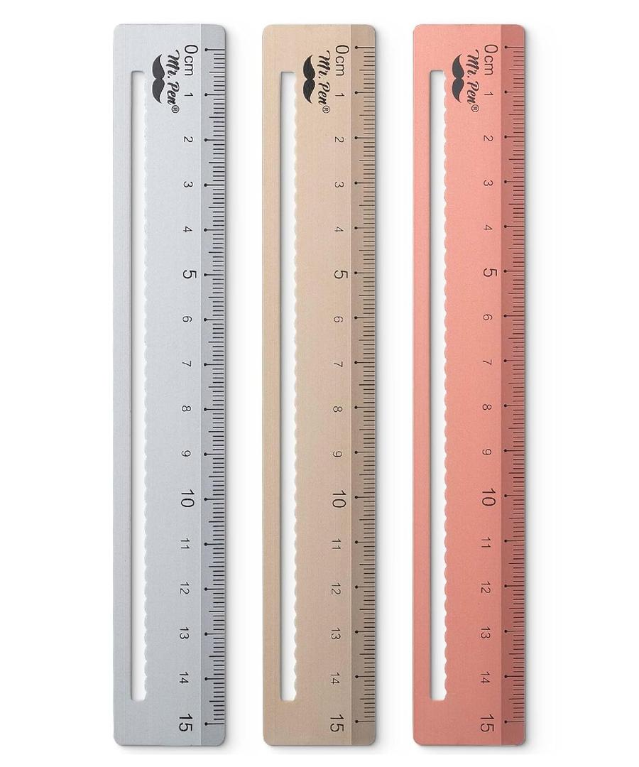 Mr. Pen- Steel Rulers, 3 pcs, 15cm, Silver, Gold, Rose Gold, Centimeter Ruler, Metric Metal Ruler Set, mm Ruler, Metal Rulers, Small Metal Ruler Metal Straight Edge, Steel Ruler, Standard Ruler