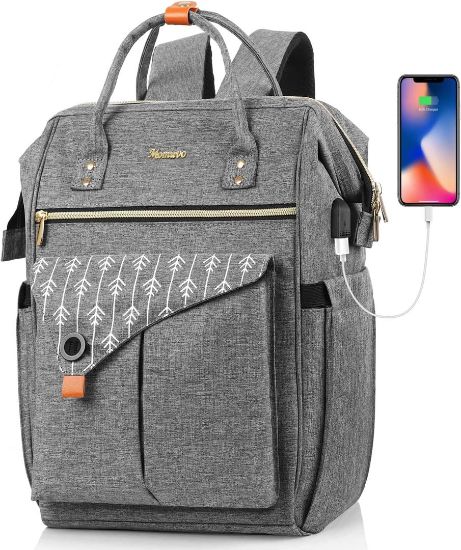 MOMUVO Laptop Backpack for Women, 15.6 Inch Laptop Bag Work Backpack with USB Charging Port, School Bookbag College Backpack, Suitable for Work,Travel, Business (Grey)