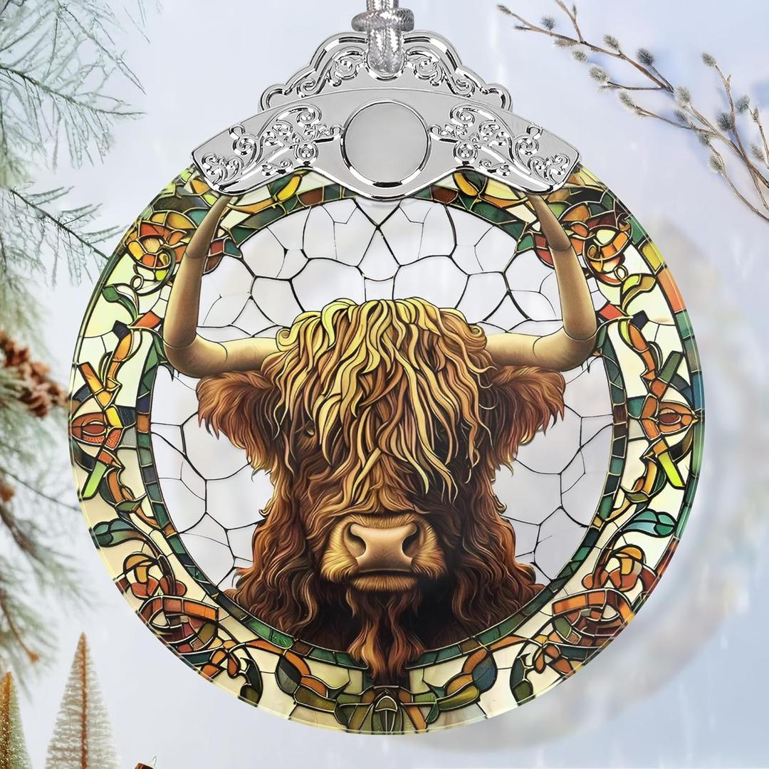 Cattle Stained Glass Orament - Christmas Ornament - Christmas Decorations for Tree - Holiday Present ldeas - Gift Exchange (Cow)