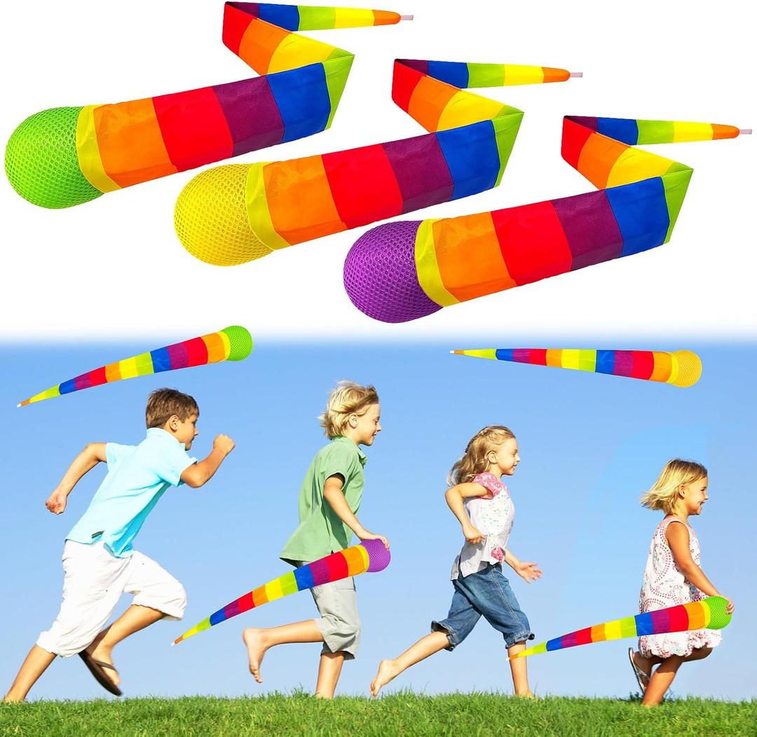 3 Pcs Throw and Catch Balls with Rainbow Tail, Soft Foam Comet Balls, Fun Sports Playground Toys for Indoor Outdoor Games, School Activities Throwing Training & Gifts