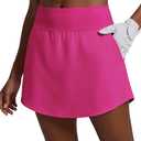 PINSPARK Womens Tennis Skirt Quick Dry Golf Skirts Curved Hem Athletic Skort High Waisted Pickleball Skorts with 4 Pockets, Hot Pink Small