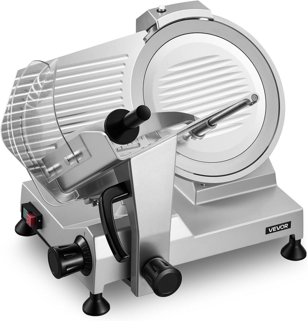 VEVOR Commercial Meat Slicer, 400W Electric Cutter, Removable 12" Carbon Steel Blade and Food Tray, 0-0.59" Adjustable Thickness Food Slicer Machine, for Frozen Meat, Ham, Baguett, Steak, ETL Approved