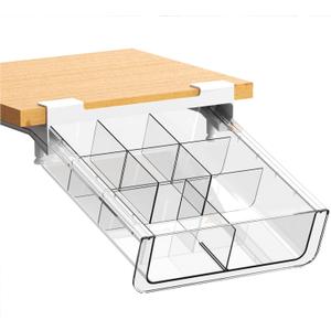 vacane Refrigerator Organizer Drawer,Under Shelf Pull Out Drawer with Divider,Pantry Drawer Under Cabinet Shelf Hanging Storage, Pull Out Fridge Bins Organizer U