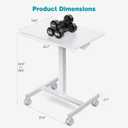 DUMOS Small Standing Desk Mobile Portable Rolling Laptop PC Table on Wheels Adjustable Height Computer Workstation for Home Office, 19 Inch, Modern White