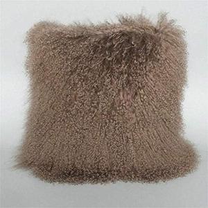 Mongolian Fur Pillow Cover in Burgundy Real Lamb Fur Throw Cover for Bedroom Living Room 16 x 16inch Khaki Home Decorative