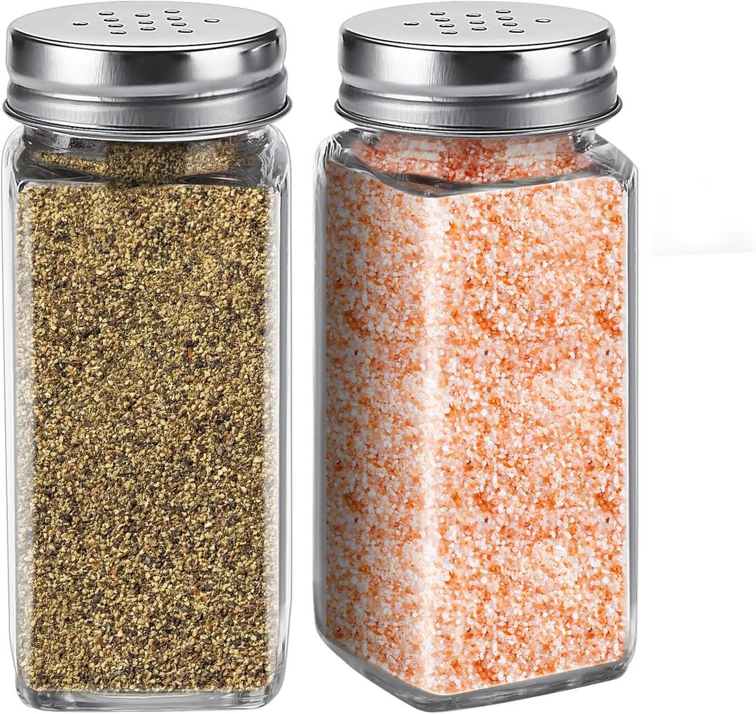 Glass Salt and Pepper Shakers Set Large,DWTS DANWEITESI Farmhouse Salt and Pepper Shakers Cute with Stainless Steel Lid-Large Spice Jars,Clear to Know When to Fill,Cute Farmhouse Kitchen