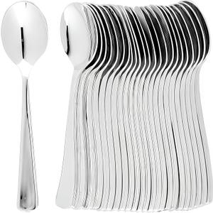 2 x Plastic Cutlery Silverware Extra Heavyweight Disposable Flatware, Full Size Plastic Spoons Like Silver 24 Pack